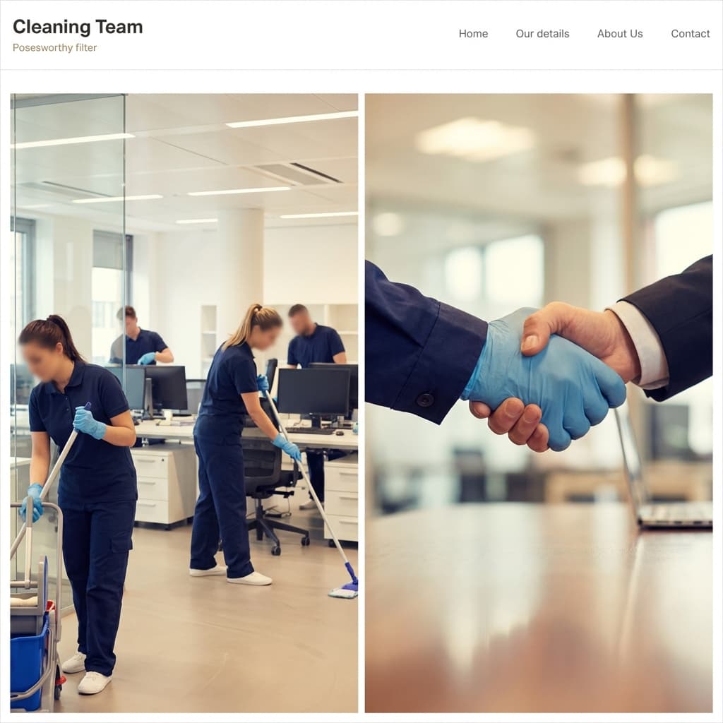 Reinigungsfirma beauftragen - Tipps zur Auswahl Professionelles Reinigungsteam bei der Arbeit im Büro, Symbol für Vertrauen